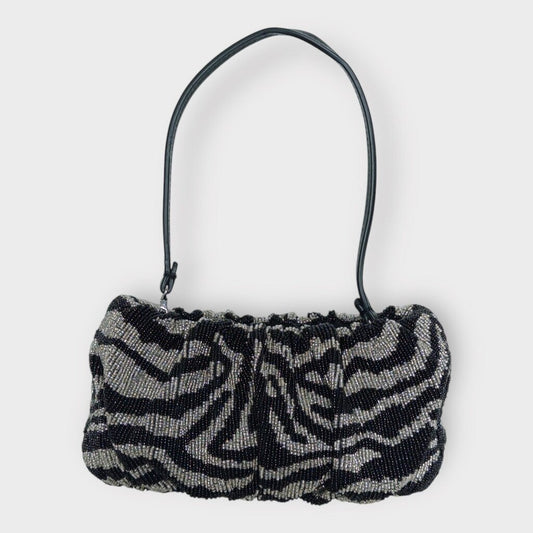 Staud Black & Grey Bean Gathered Beaded Shoulder Bag