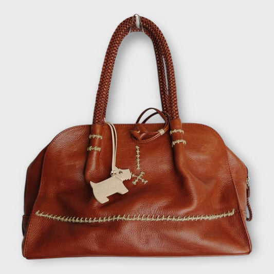 Brown Leather Embroidered Bag