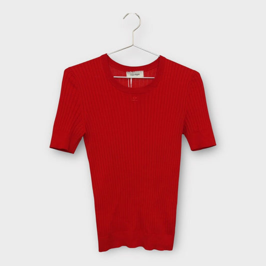 Courreges Red Ribbed Knit Logo Top