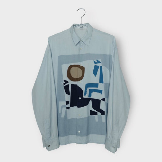 Hermes Blue Brown Velky Lov Print Shirt