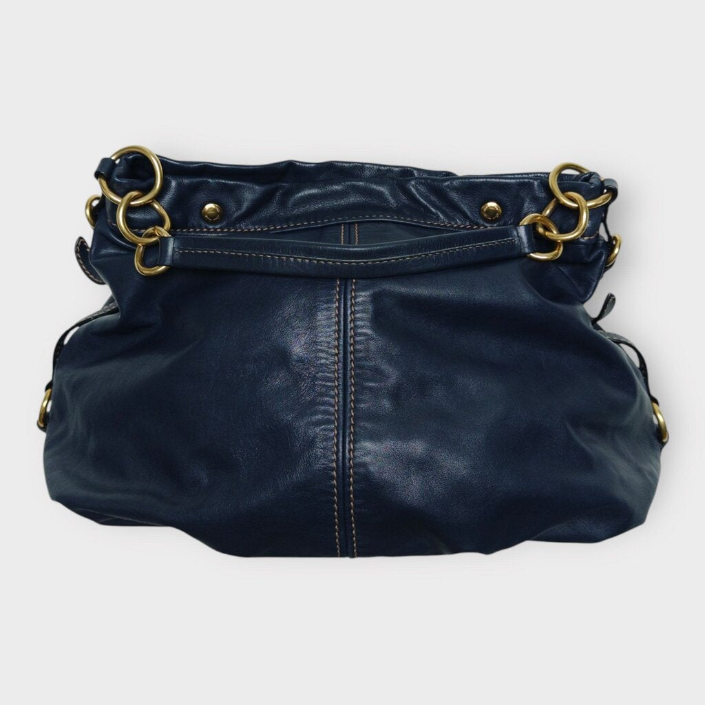 Navy Leather & Gold Hardware Coffer Slouch Bag