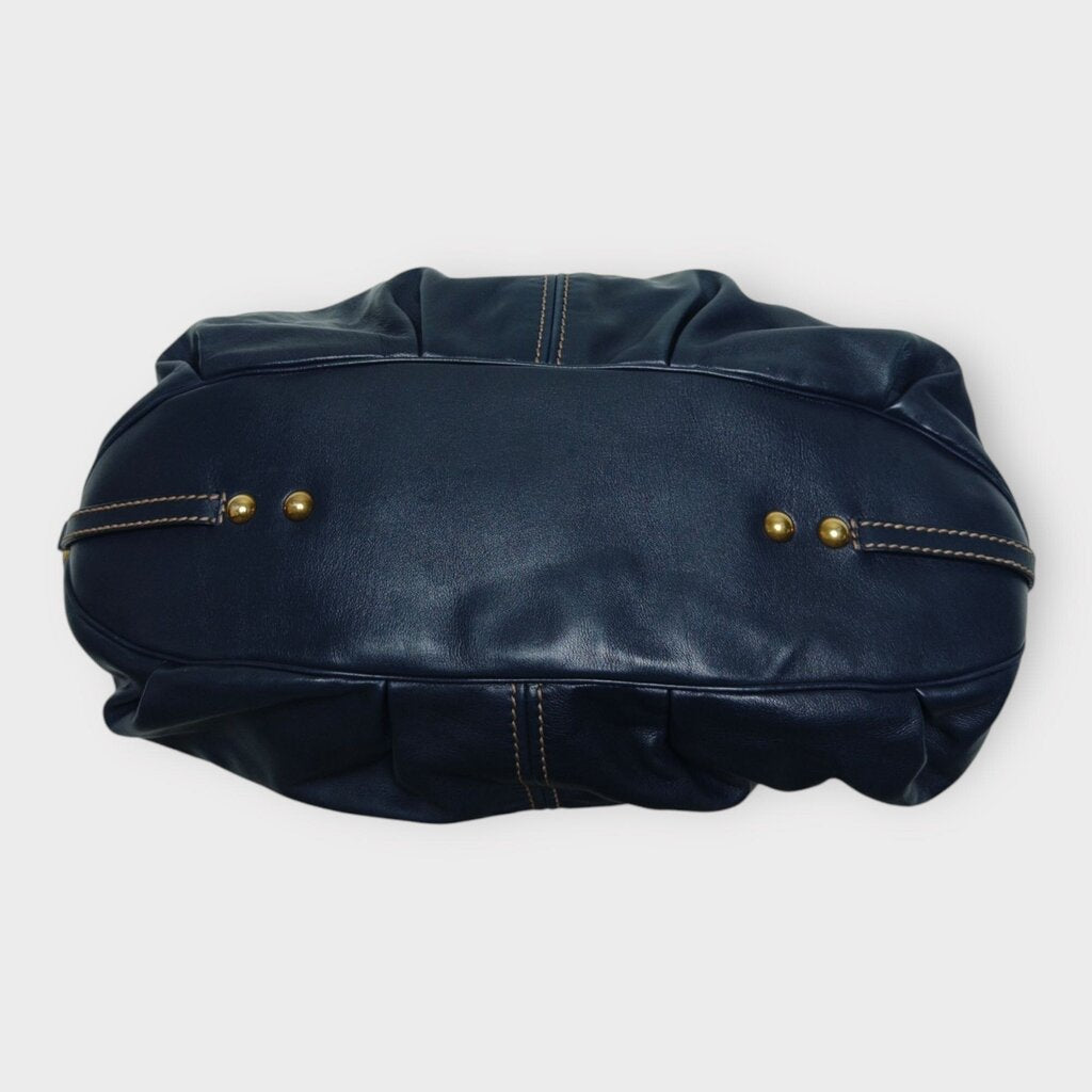 Navy Leather & Gold Hardware Coffer Slouch Bag