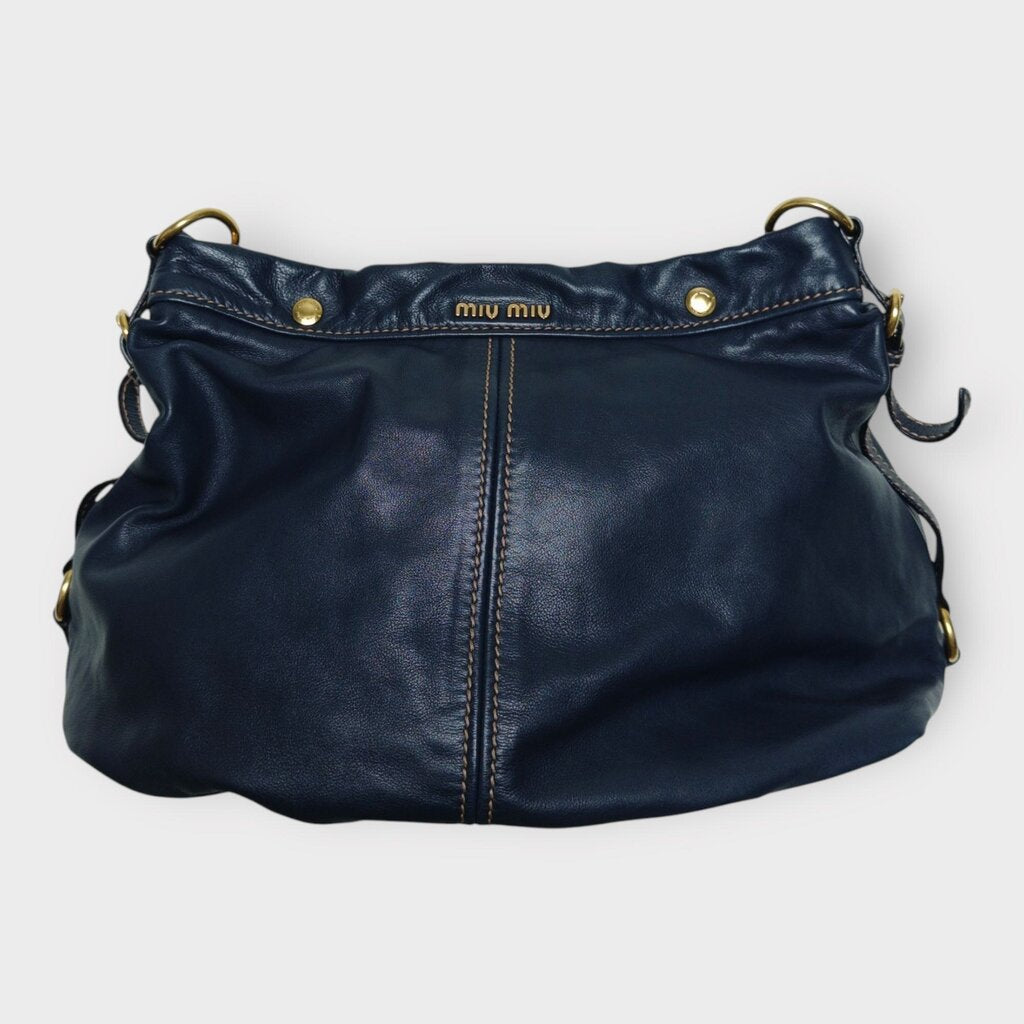 Navy Leather & Gold Hardware Coffer Slouch Bag