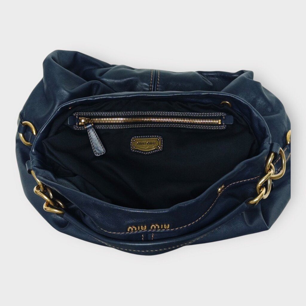 Navy Leather & Gold Hardware Coffer Slouch Bag