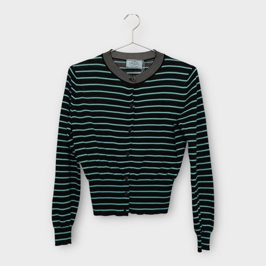 Prada Black & Blue Fine Knit Stripe Cardigan