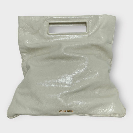 Cream Leather Fold-Over Tote