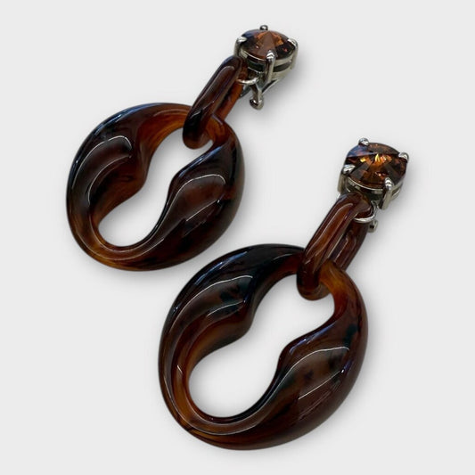 Brown Resin Clip On Earrings & Box