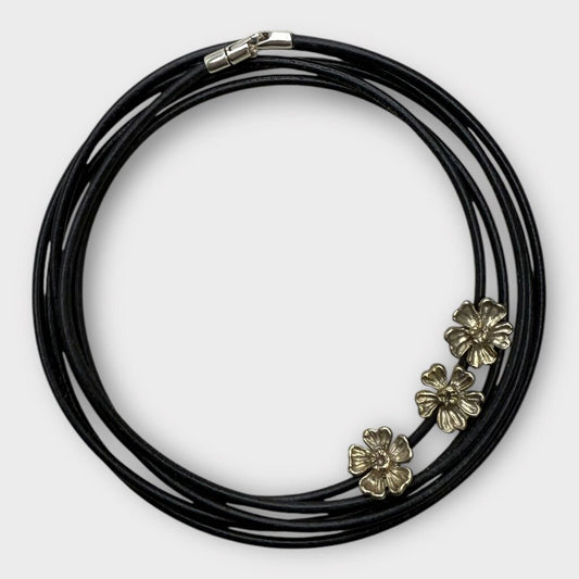 All Is a Gentle Spring Black Cord Flower Wrap Necklace