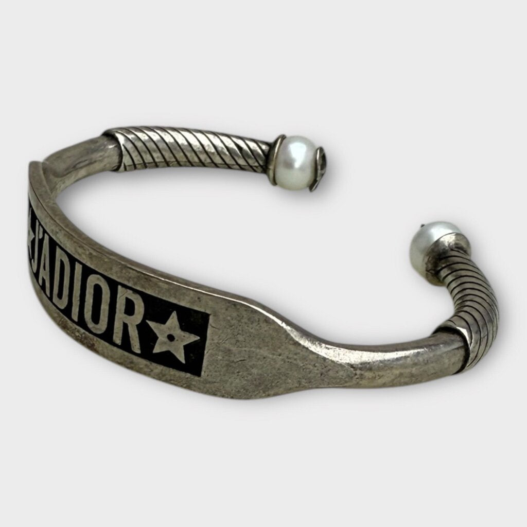 Silver Tone J'Adior & Pearl Cuff Bracelet