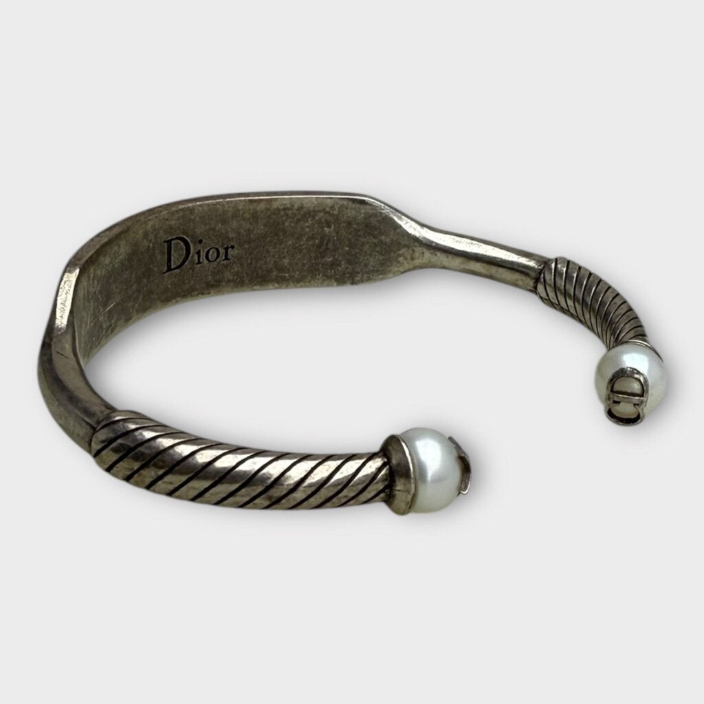 Silver Tone J'Adior & Pearl Cuff Bracelet