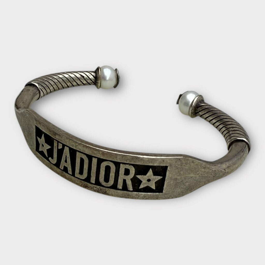 Silver Tone J'Adior & Pearl Cuff Bracelet