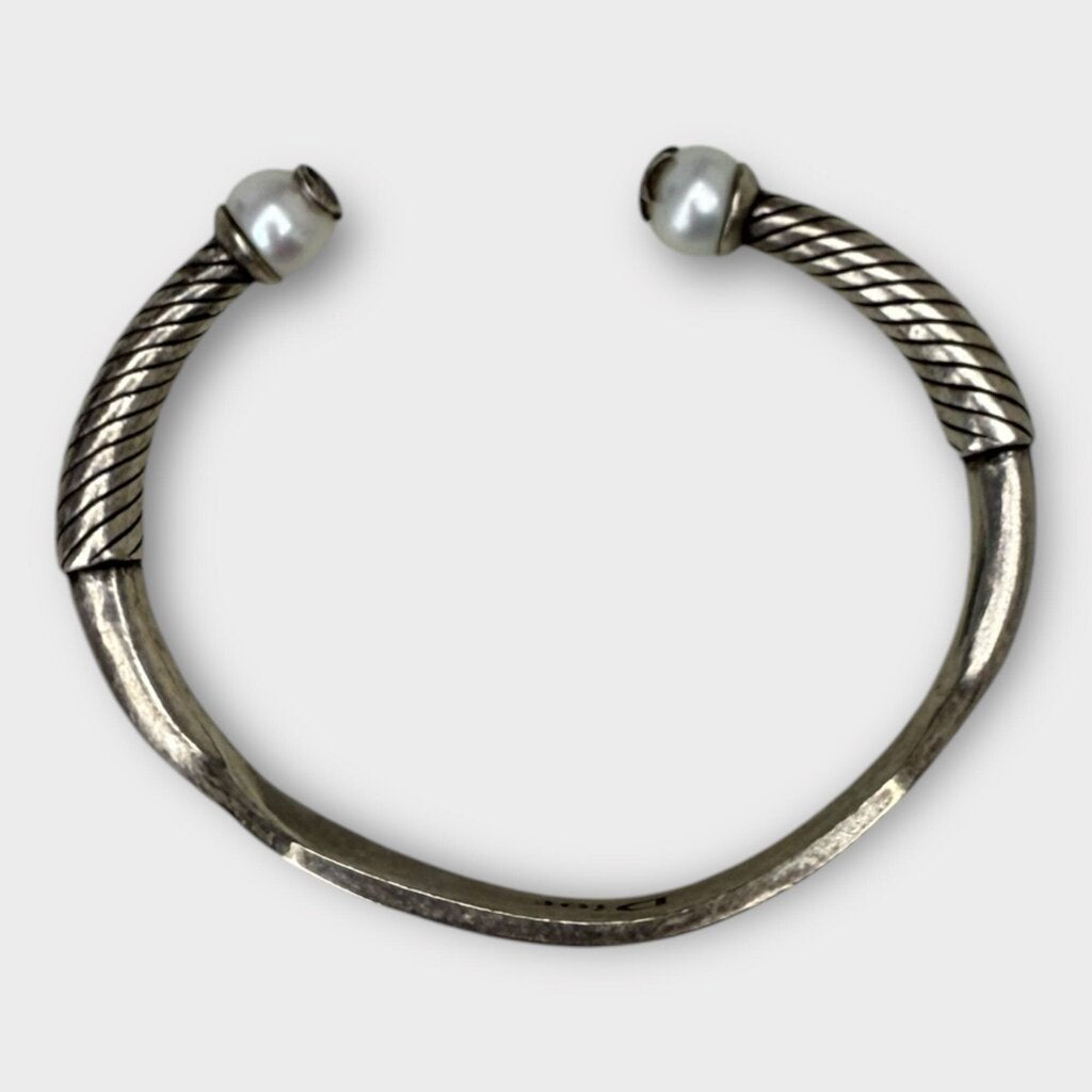 Silver Tone J'Adior & Pearl Cuff Bracelet