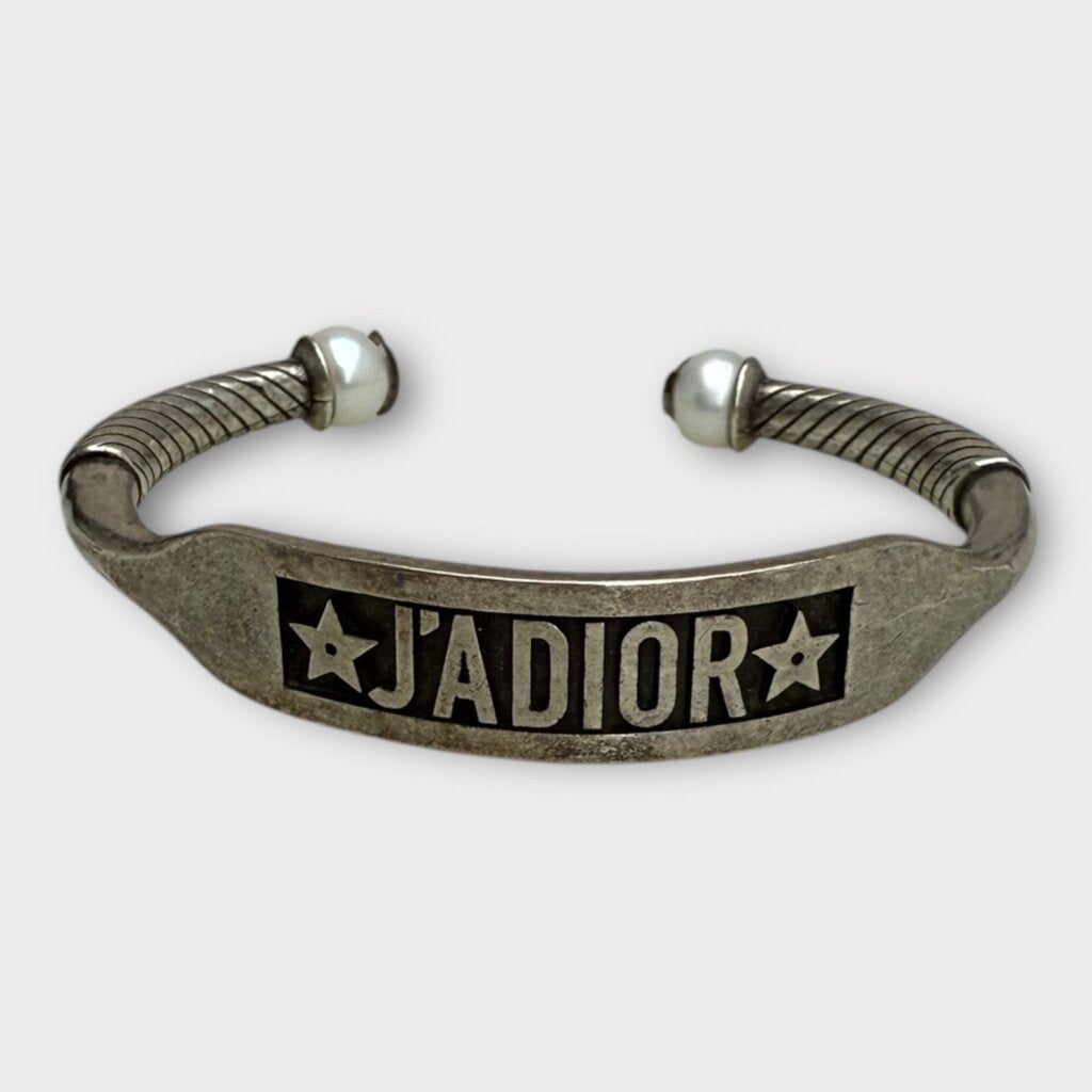 Silver Tone J'Adior & Pearl Cuff Bracelet