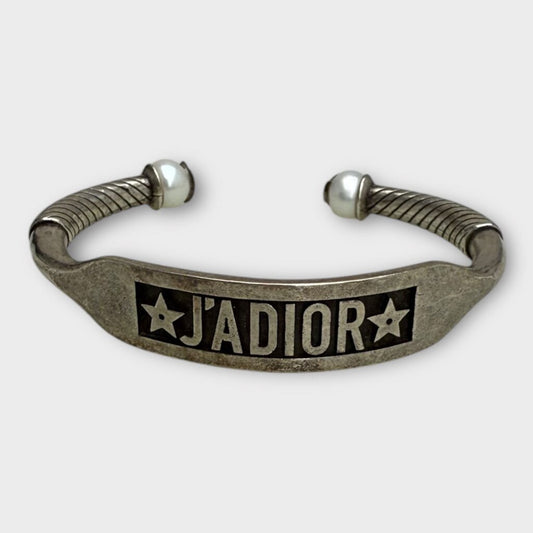 Silver Tone J'Adior & Pearl Cuff Bracelet