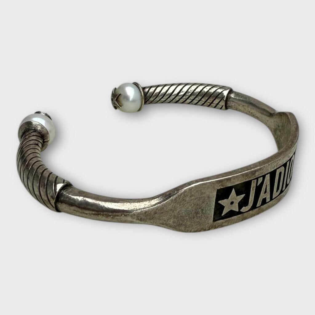 Silver Tone J'Adior & Pearl Cuff Bracelet