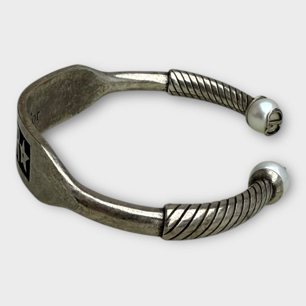 Silver Tone J'Adior & Pearl Cuff Bracelet