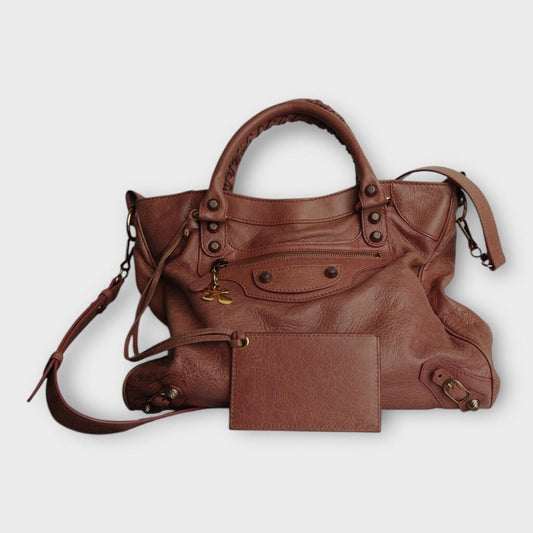 Pink Leather Gold Hardware Medium City Bag