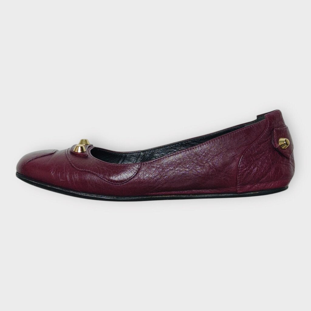 Burgundy & Gold Studded Ballet Flat