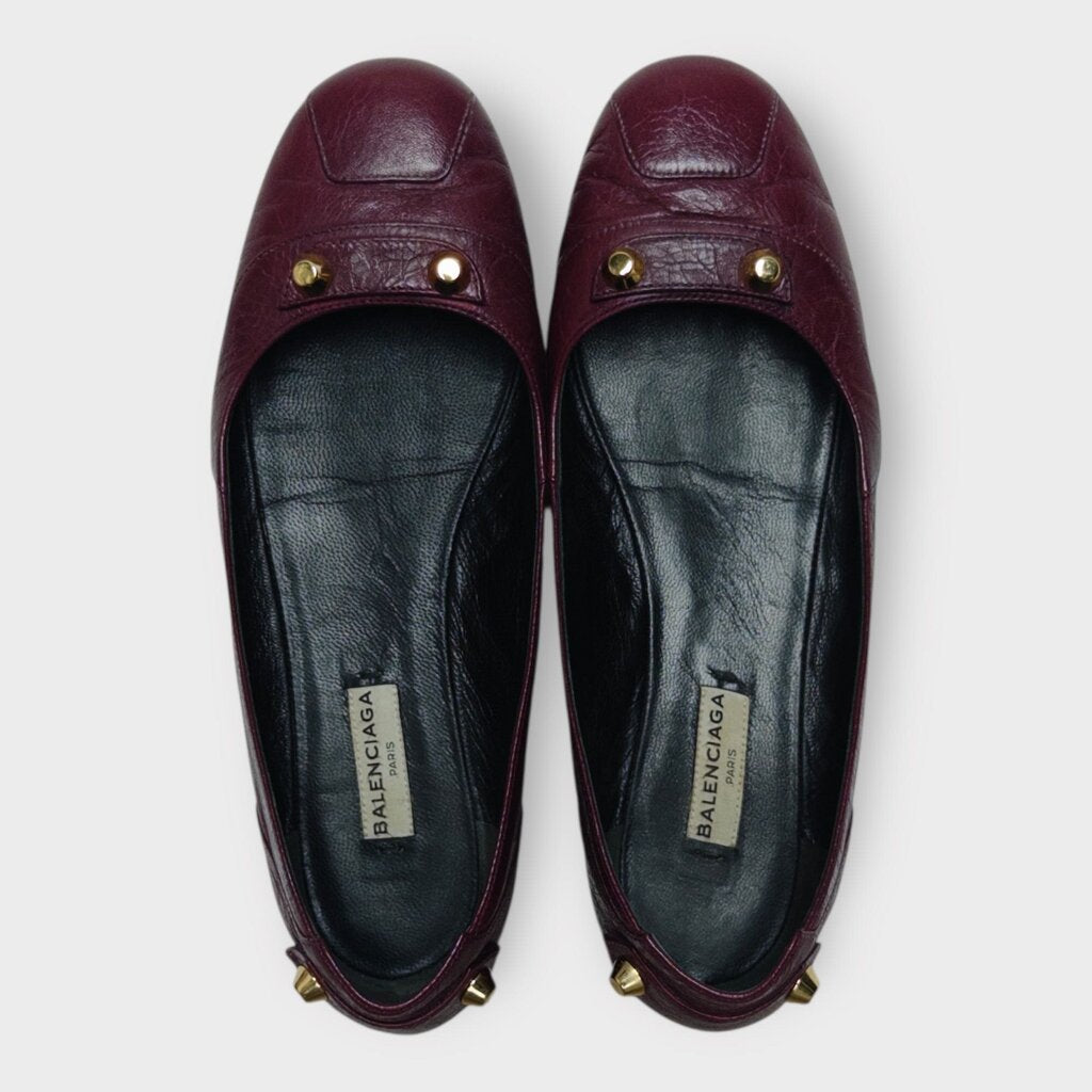 Burgundy & Gold Studded Ballet Flat