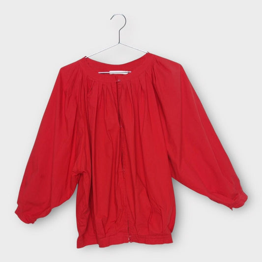 Lee Mathews Red Raw Hem Cotton Smock Top