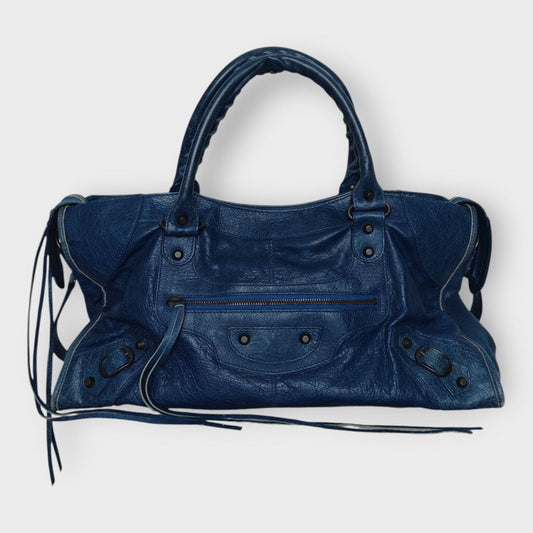 Blue Lambskin & Brass Hardware City Bag