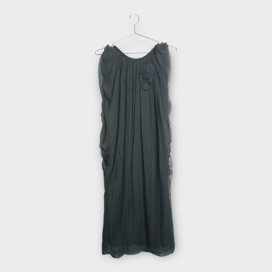 Grey Silk Florette Draped Dress