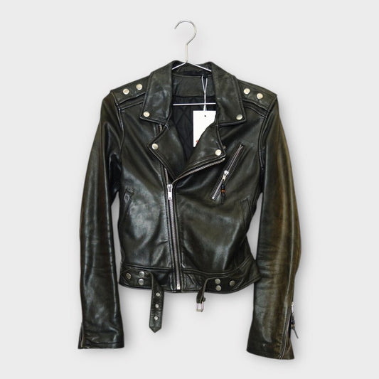 BLK DNM Black Leather Faded Moto Jacket