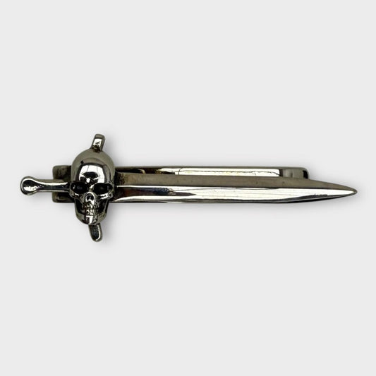Skull & Sword Silver-Tone Brass Tie Clip