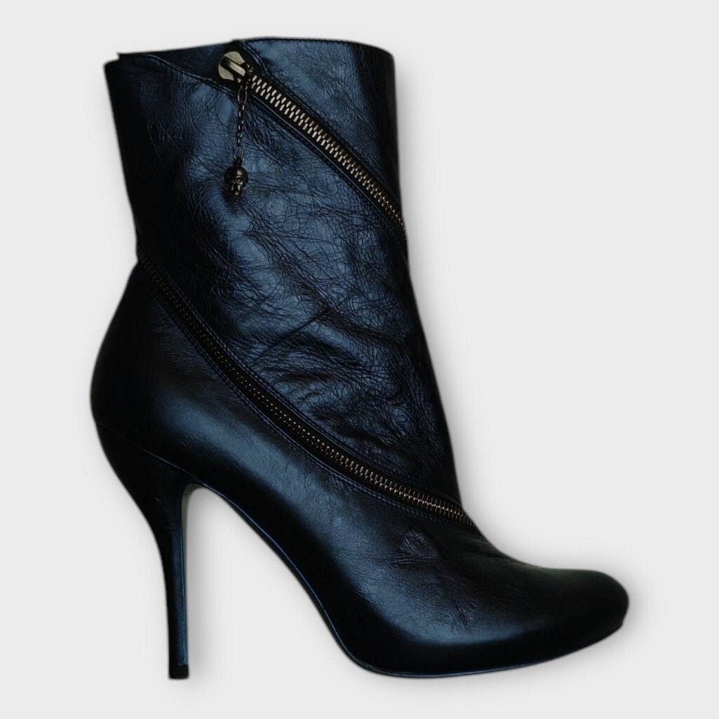 Navy Metallic Zip Detail Ankle Boot