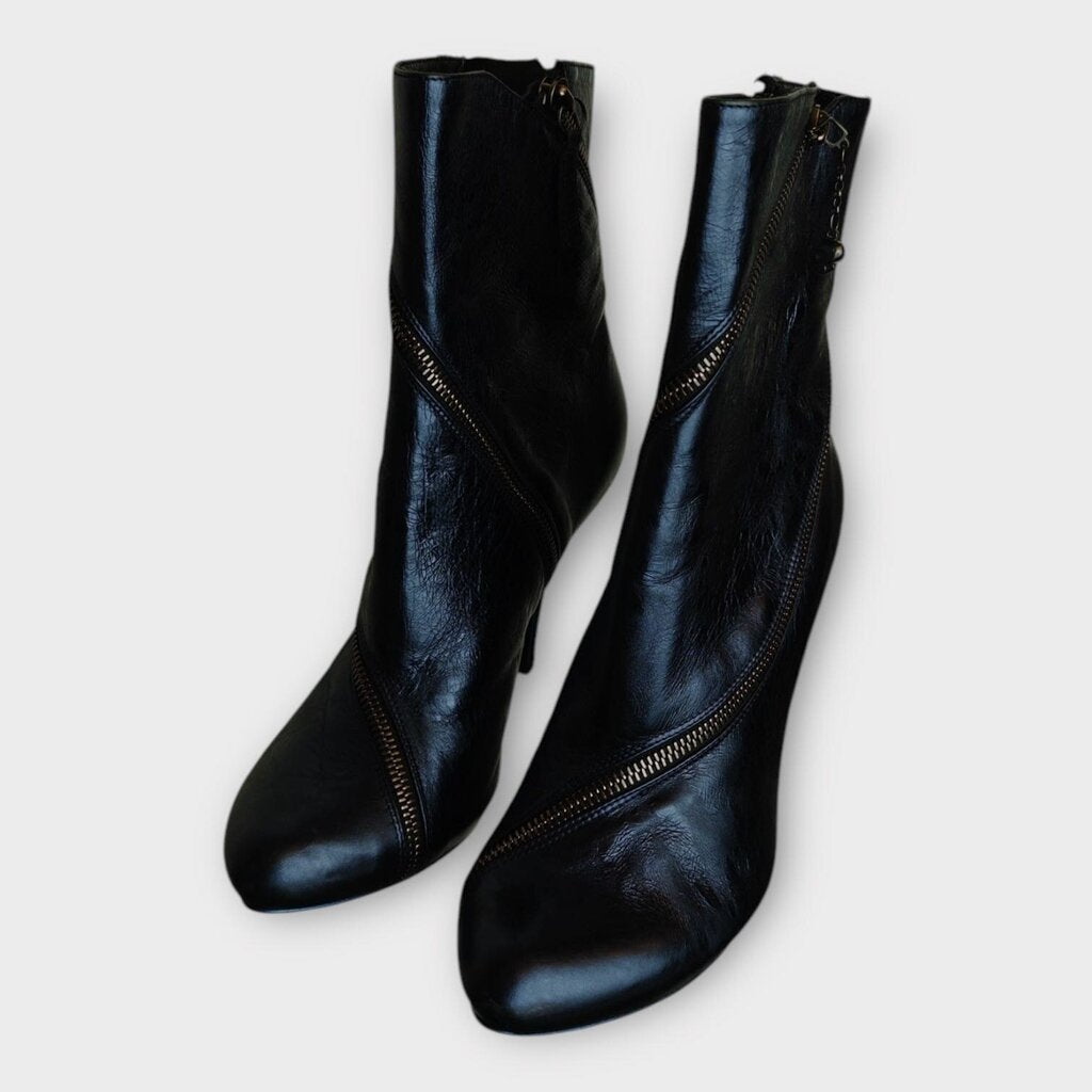 Navy Metallic Zip Detail Ankle Boot
