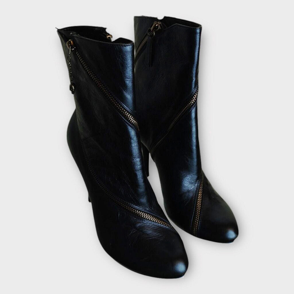 Navy Metallic Zip Detail Ankle Boot