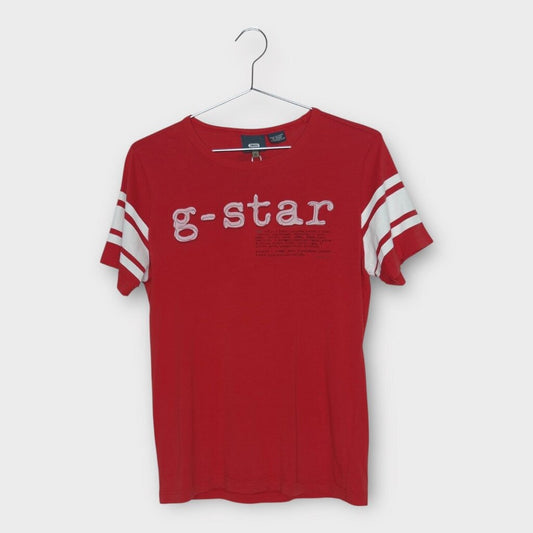 Red & White Logo Text Print Tee