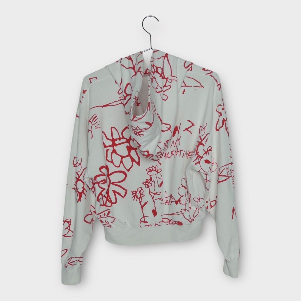 White & Red Print Cropped Hoodie