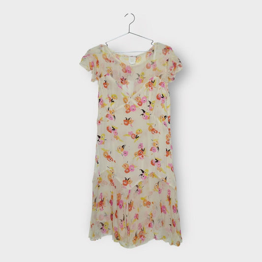 Cream & Orange Floral Silk Dress & Skirt Layer