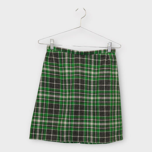 Grey & Green Check Wool Mini Skirt