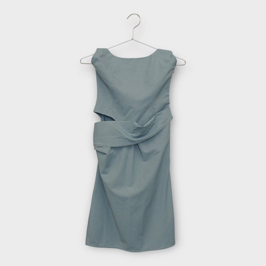 Blue Wool Hielo Asymmetric Halter Mini Dress