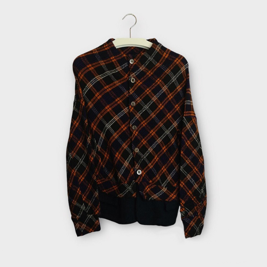Black & Orange Plaid Knit Cardigan