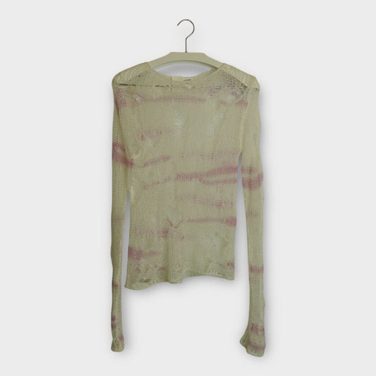 White & Pink Stripe Open Knit Jumper