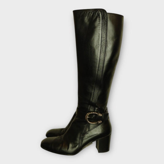 Black Leather Dionysus Knee High Boot