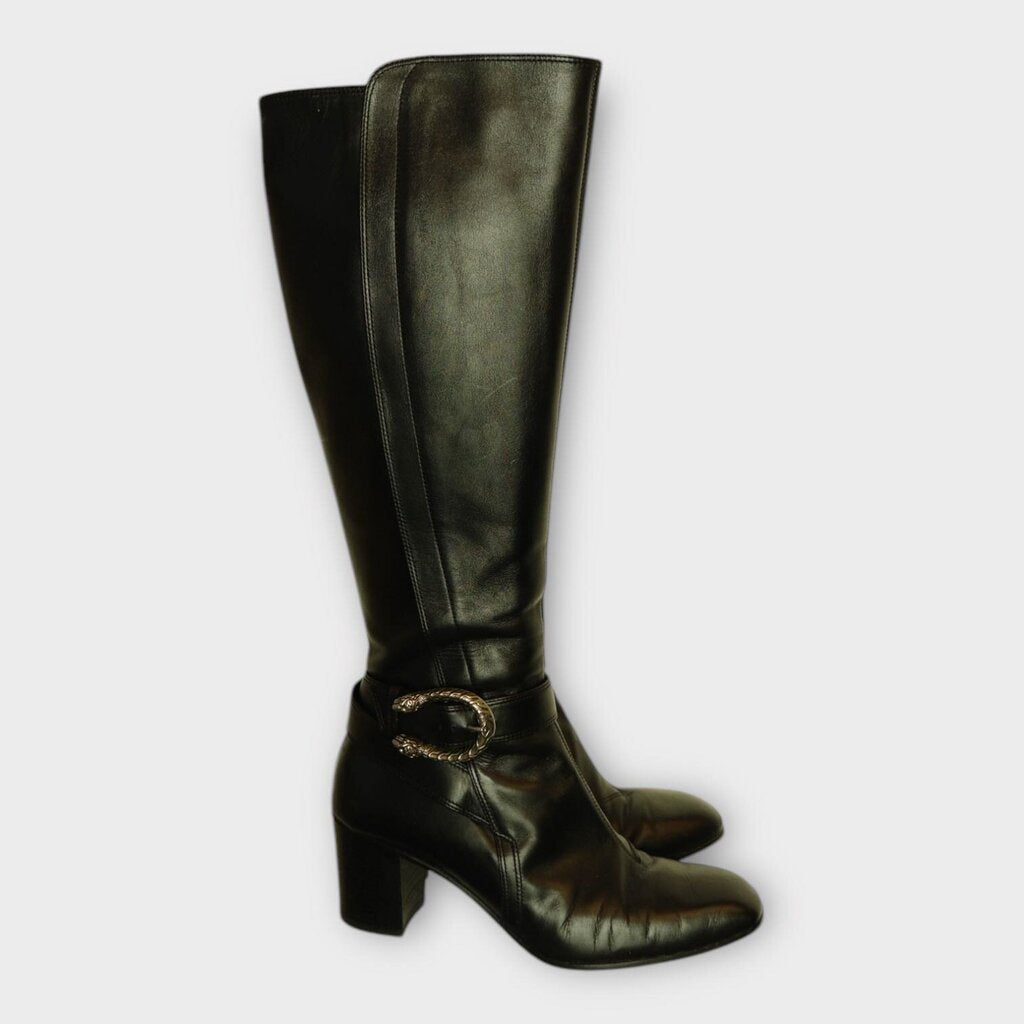 Black Leather Dionysus Knee High Boot