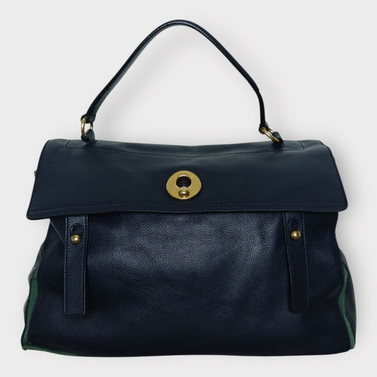 Navy Leather & Green Canvas Muse Bag
