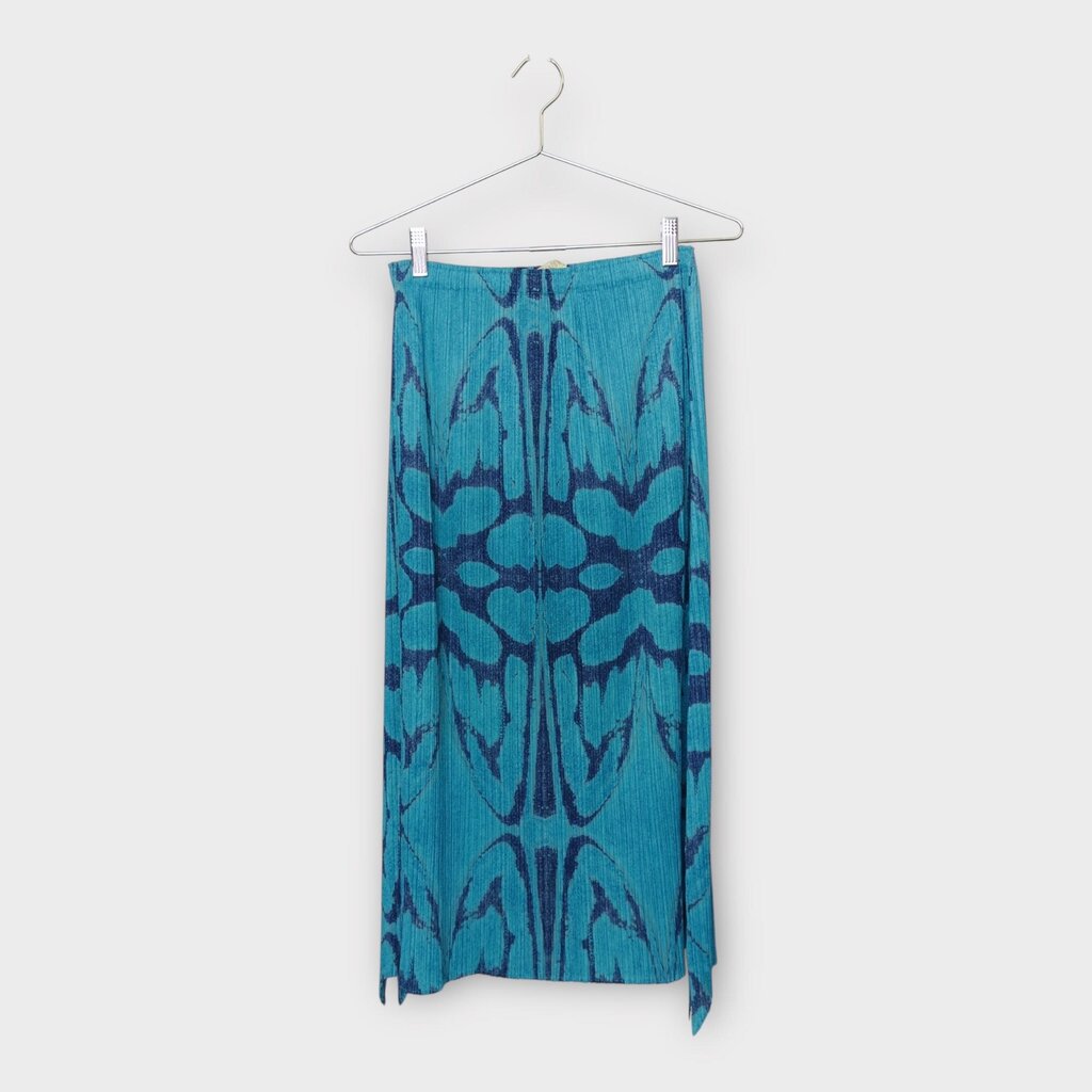 Blue Navy Print Midi Skirt
