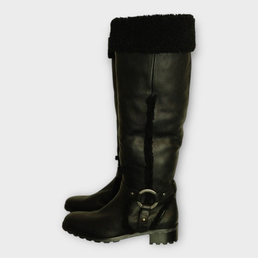 Black Leather Shearling Boots