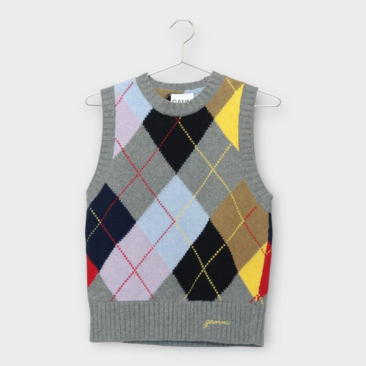 Grey Purple & Yellow Argyle Harlequin Vest
