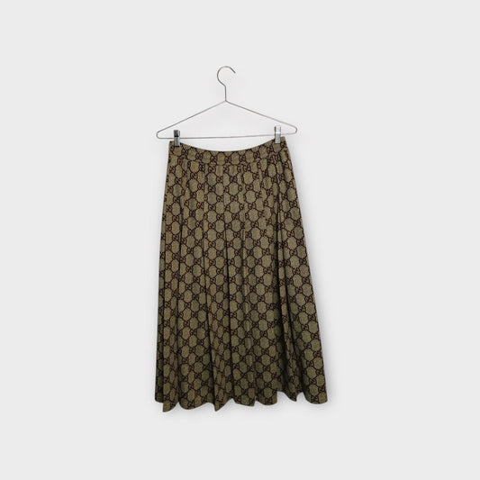 Brown Monogram Pleated Maxi Skirt