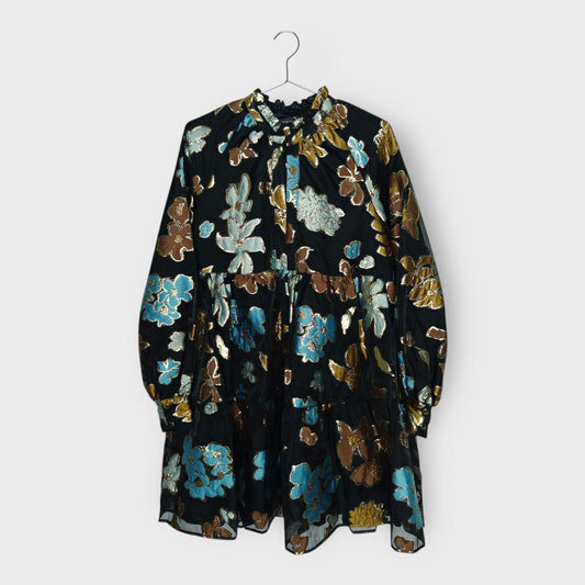 Black & Blue Lurex Jasmine Organza Mini