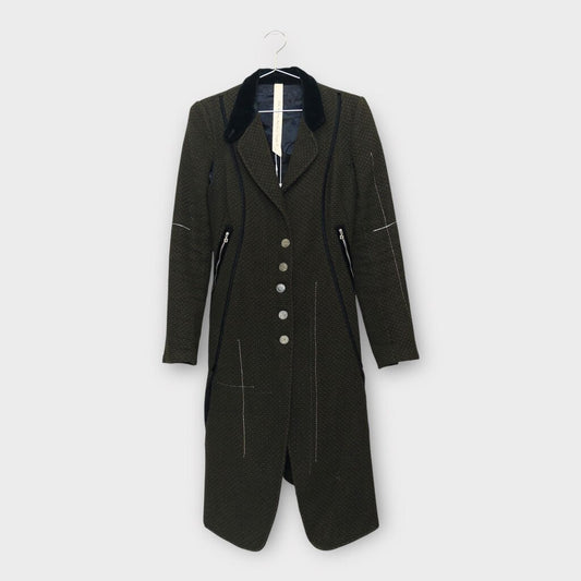 Khaki Brown & Black Cotton Wool Blend Coat
