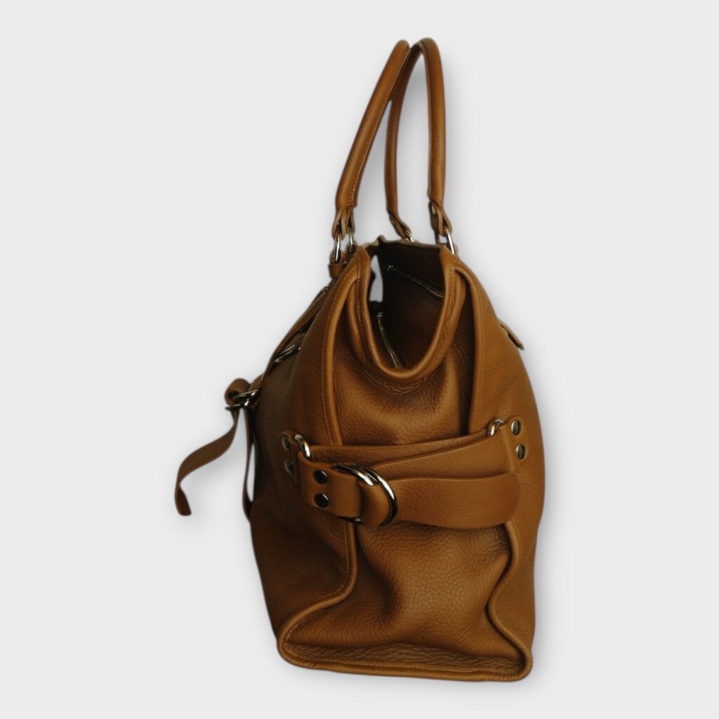 Brown Leather Structured Handbag