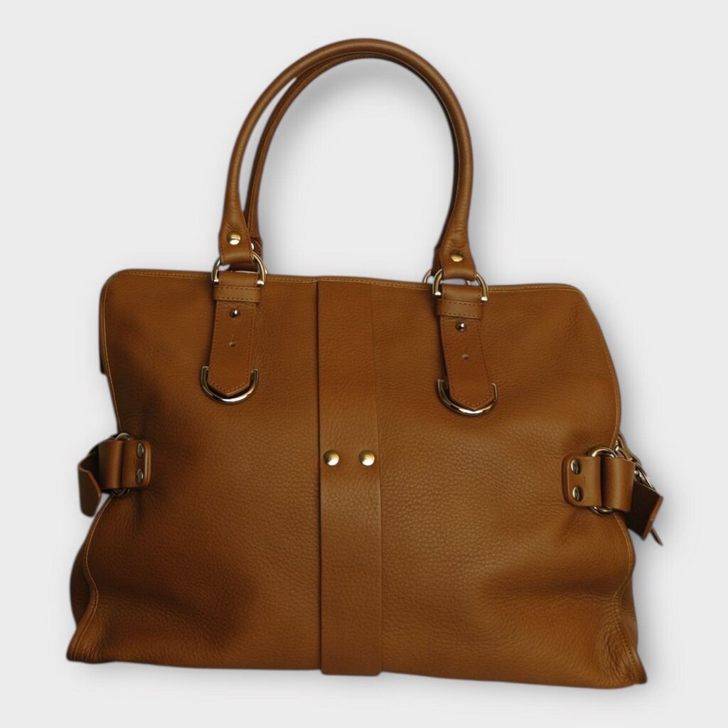 Brown Leather Structured Handbag