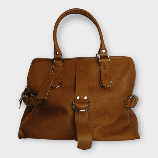 Brown Leather Structured Handbag
